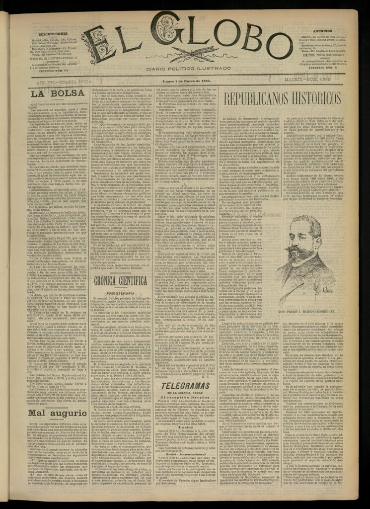 Miniatura de El Globo : diario ilustrado  del 7 de enero de 1895, nº 6995