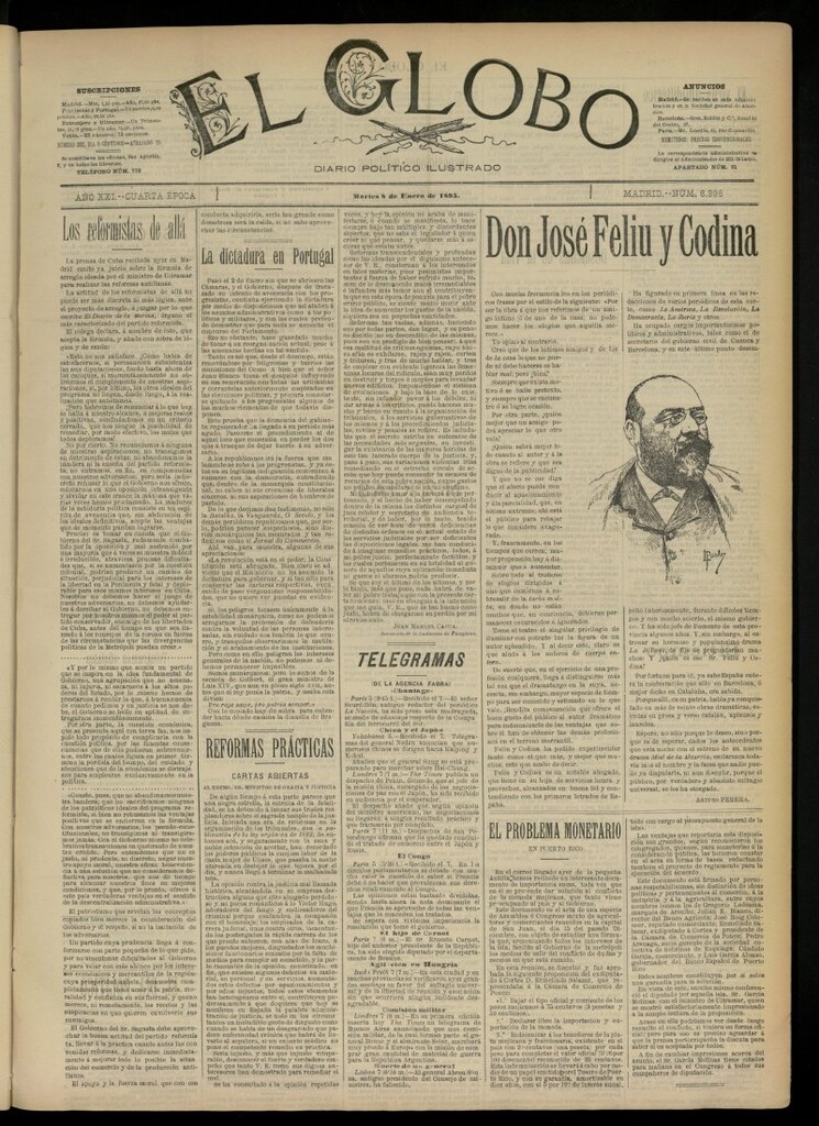 Miniatura de El Globo : diario ilustrado  del 8 de enero de 1895, nº 6996