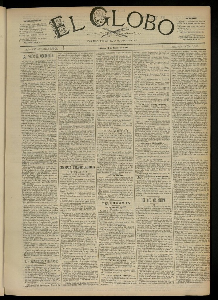 Miniatura de El Globo : diario ilustrado  del 12 de enero de 1895, nº 7000