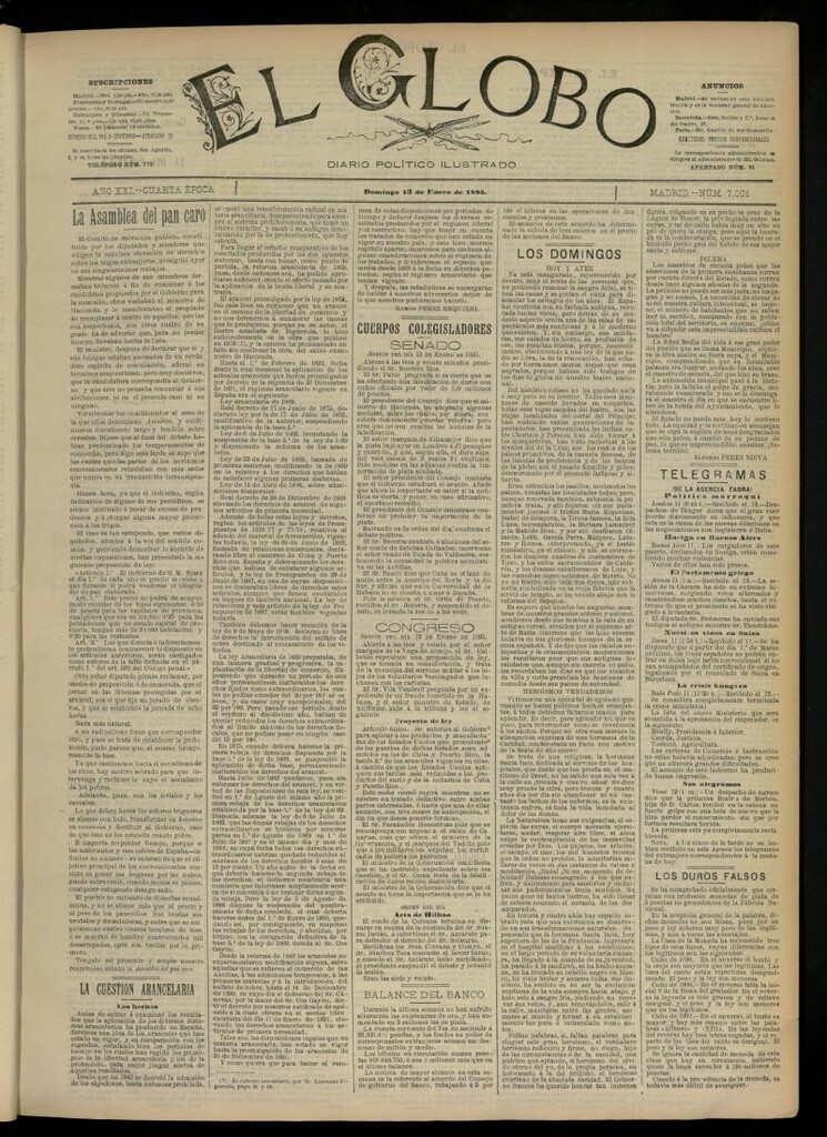 Miniatura de El Globo : diario ilustrado  del 13 de enero de 1895, nº 7001