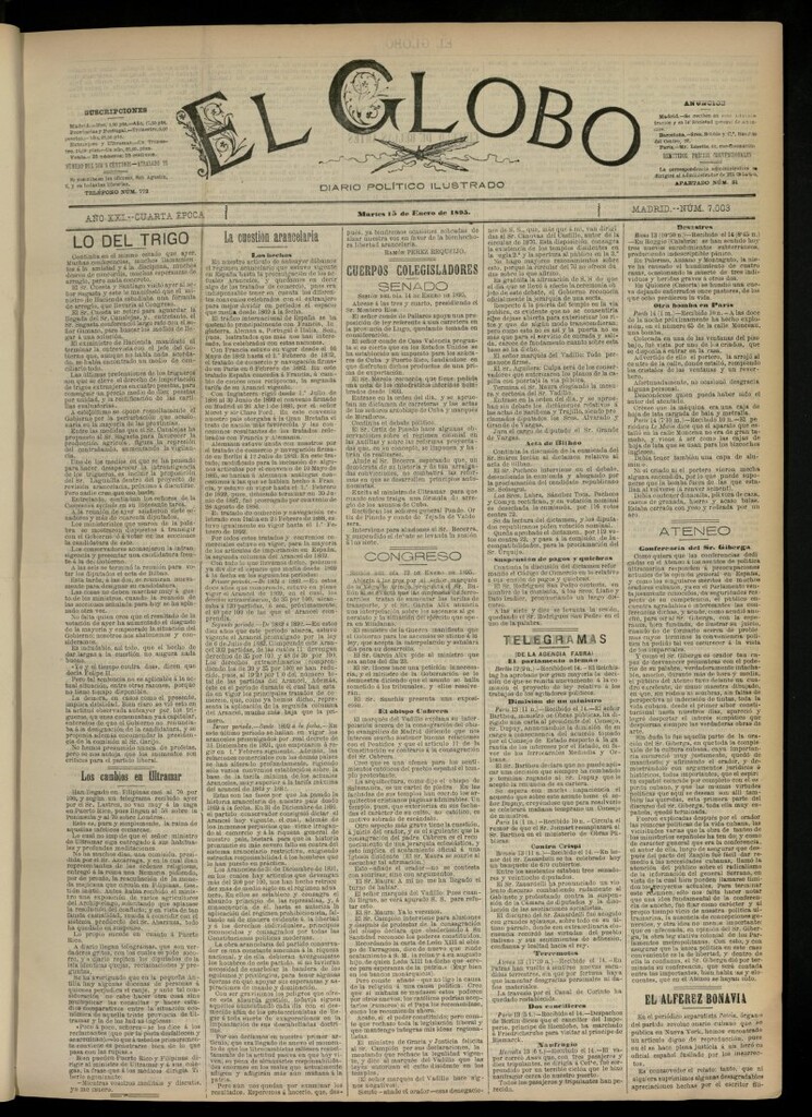 Miniatura de El Globo : diario ilustrado  del 15 de enero de 1895, nº 7003