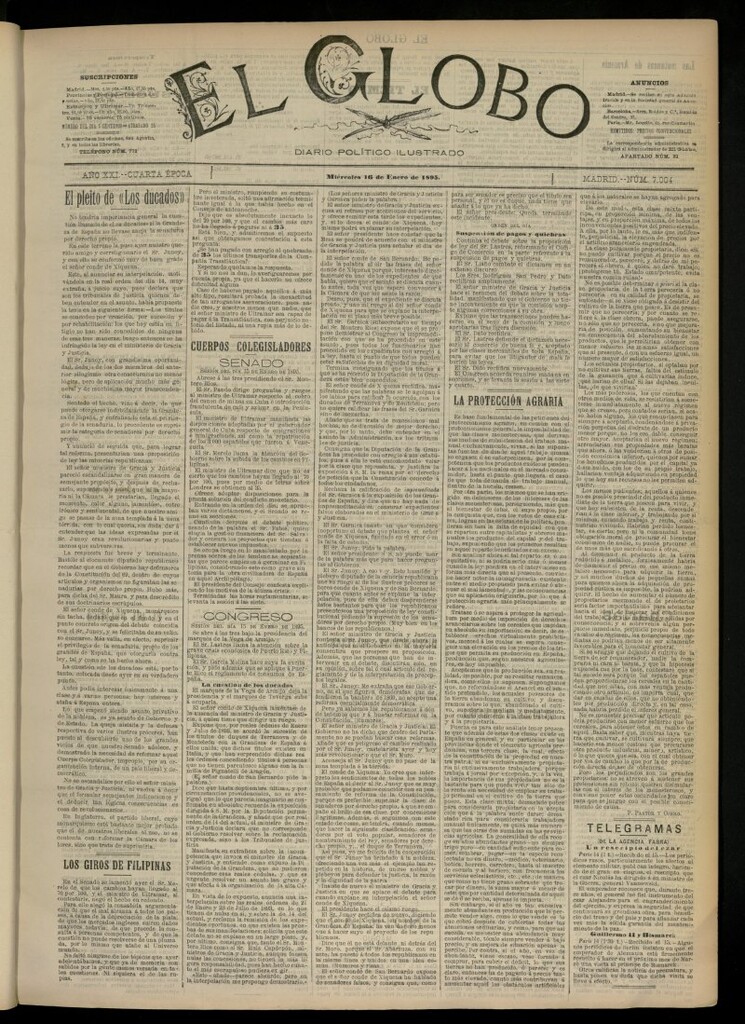 Miniatura de El Globo : diario ilustrado  del 16 de enero de 1895, nº 7004