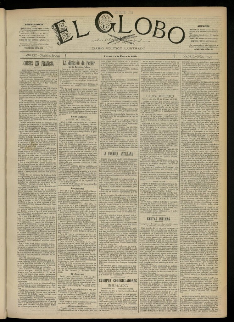 Miniatura de El Globo : diario ilustrado  del 18 de enero de 1895, nº 7006