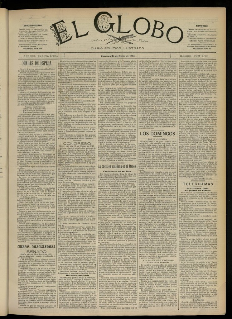 Miniatura de El Globo : diario ilustrado  del 20 de enero de 1895, nº 7008