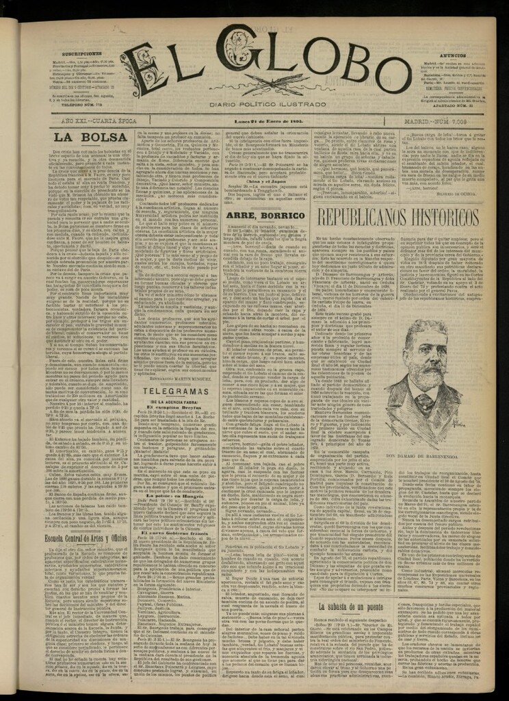 Miniatura de El Globo : diario ilustrado  del 21 de enero de 1895, nº 7009