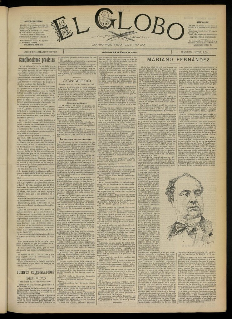 Miniatura de El Globo : diario ilustrado  del 23 de enero de 1895, nº 7011