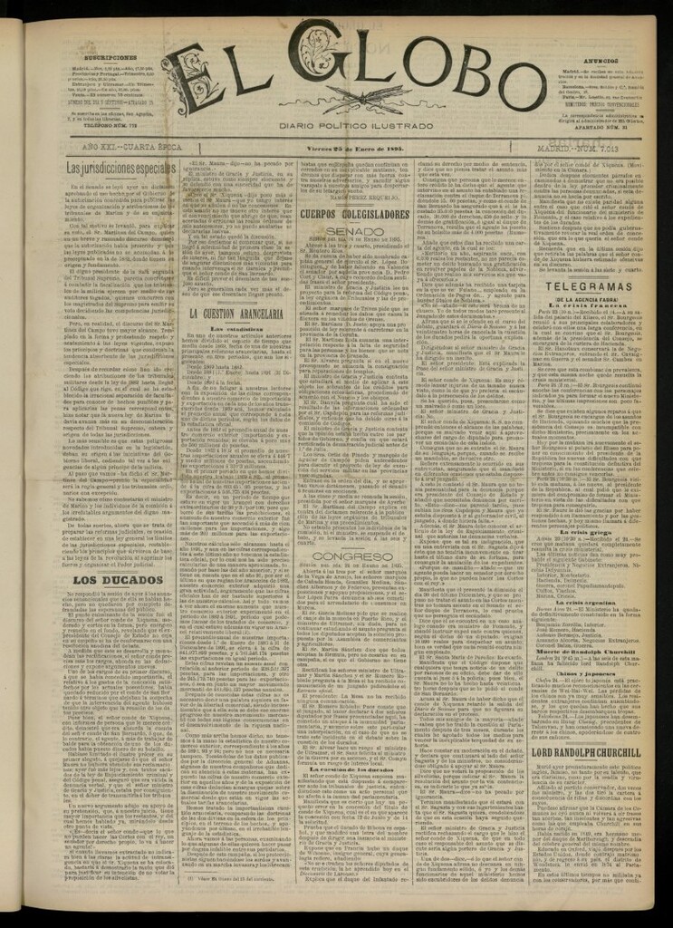 Miniatura de El Globo : diario ilustrado  del 25 de enero de 1895, nº 7013