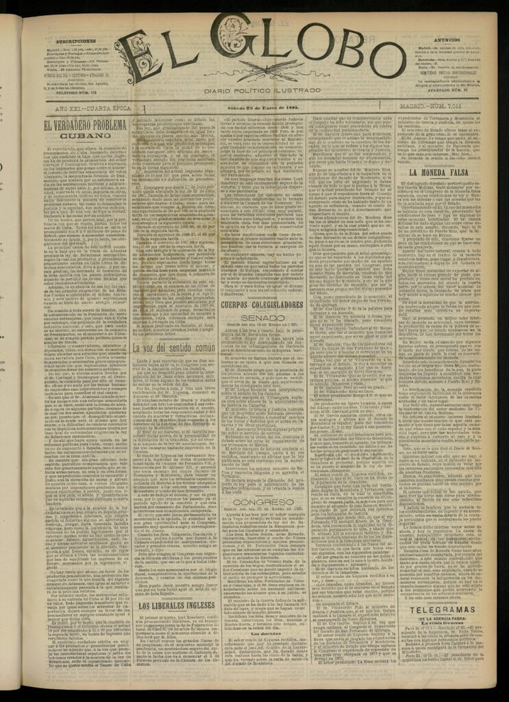 Miniatura de El Globo : diario ilustrado  del 26 de enero de 1895, nº 7014