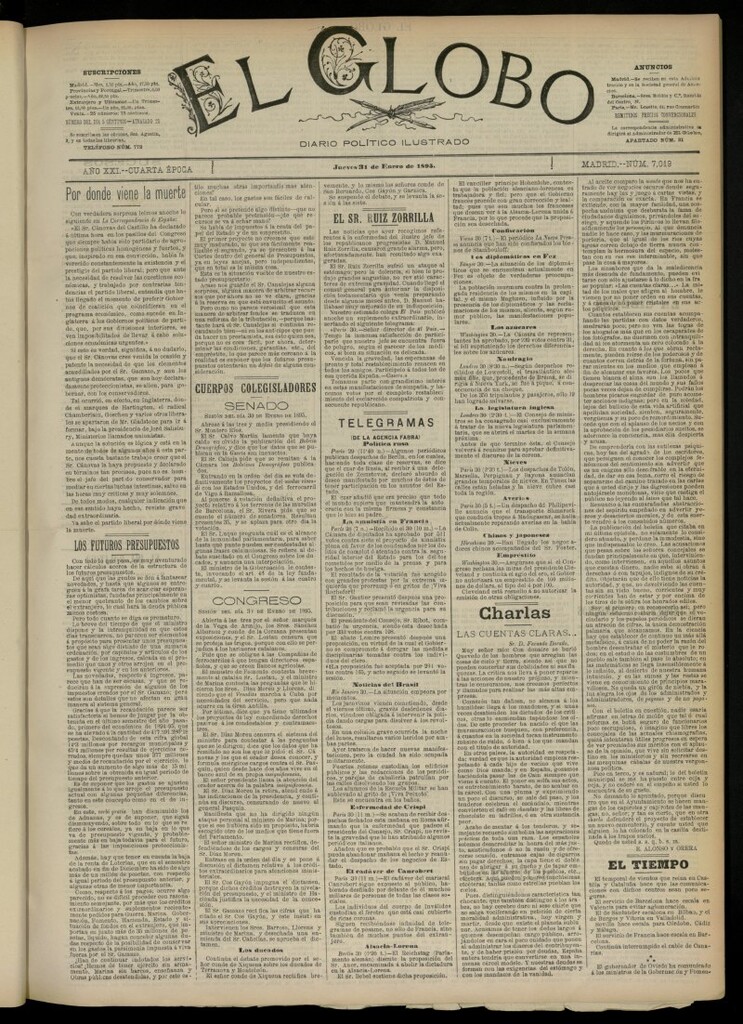 Miniatura de El Globo : diario ilustrado  del 31 de enero de 1895, nº 7019