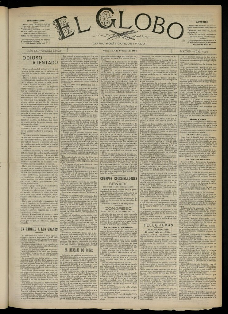 Miniatura de El Globo : diario ilustrado  del 1 de febrero de 1895, nº 7020
