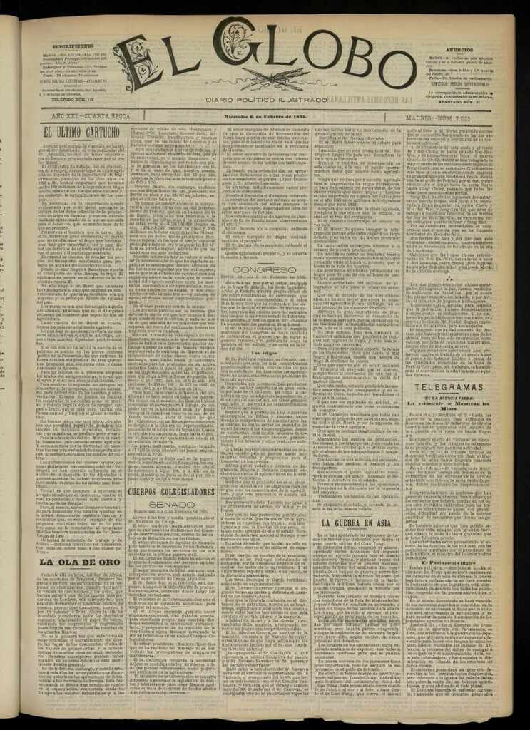 Miniatura de El Globo : diario ilustrado  del 6 de febrero de 1895, nº 7025