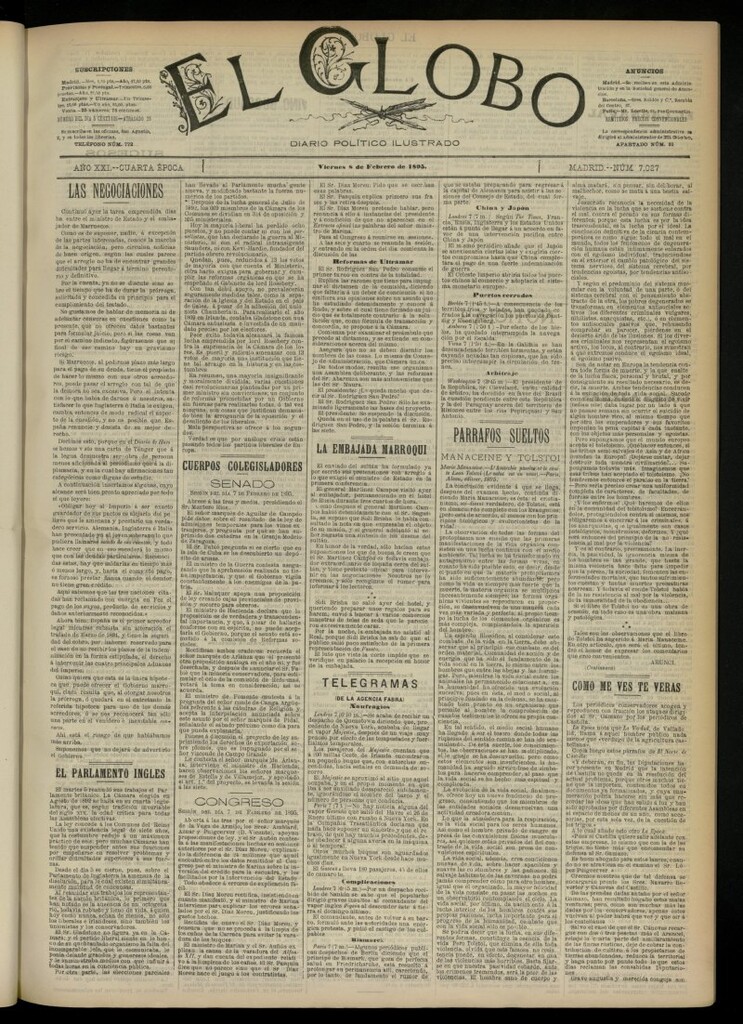 Miniatura de El Globo : diario ilustrado  del 8 de febrero de 1895, nº 7027