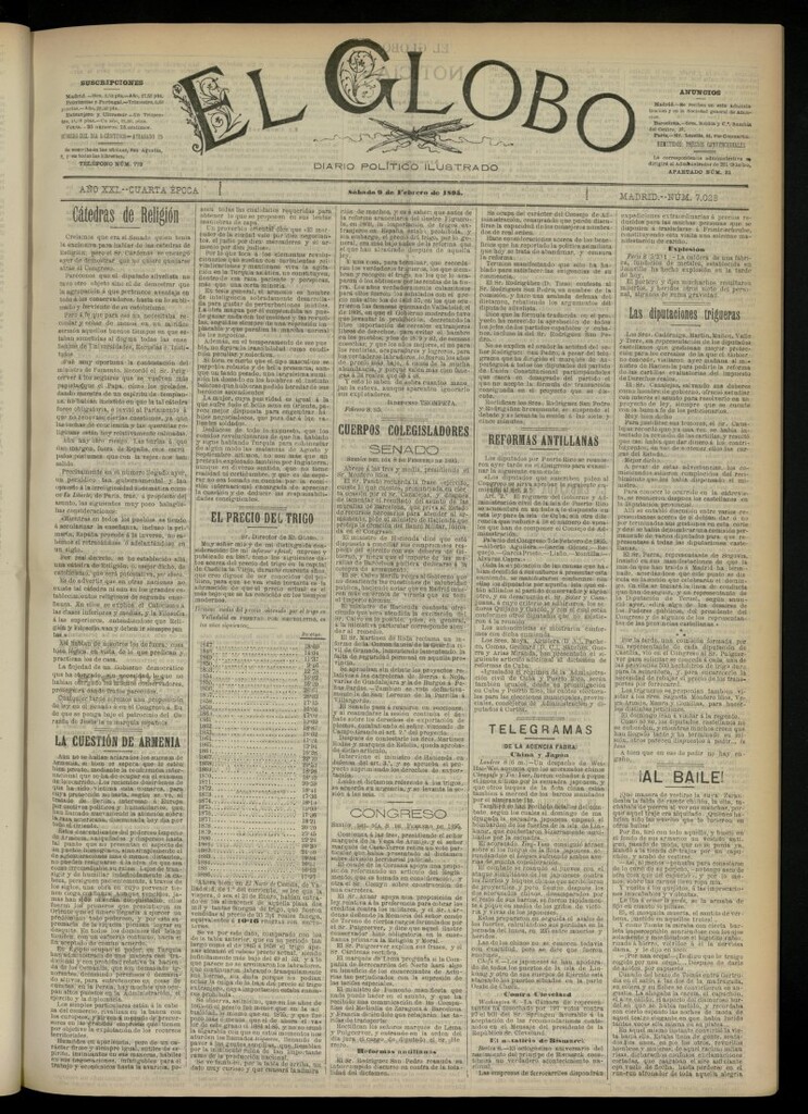 Miniatura de El Globo : diario ilustrado  del 9 de febrero de 1895, nº 7028