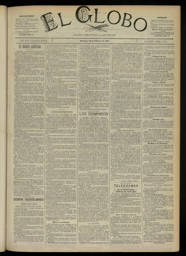 Miniatura de El Globo : diario ilustrado  del 10 de febrero de 1895, nº 7029