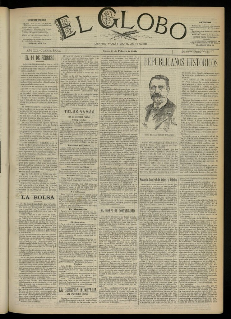 Miniatura de El Globo : diario ilustrado  del 11 de febrero de 1895, nº 7030