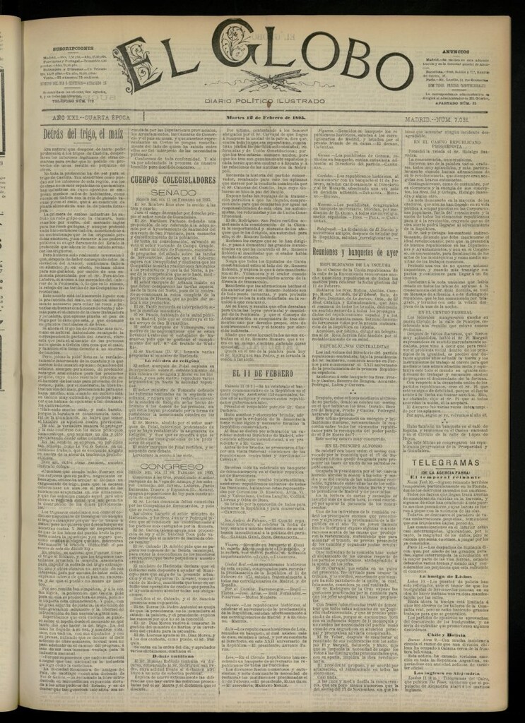 Miniatura de El Globo : diario ilustrado  del 12 de febrero de 1895, nº 7031