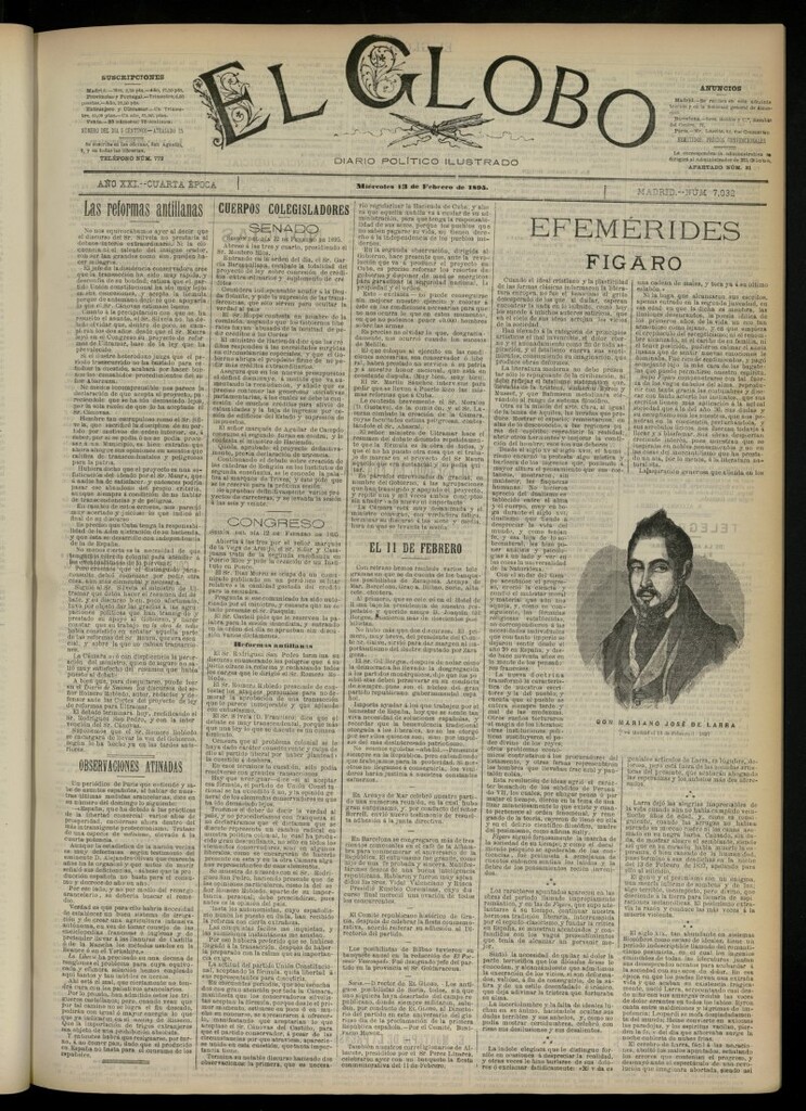 Miniatura de El Globo : diario ilustrado  del 13 de febrero de 1895, nº 7032