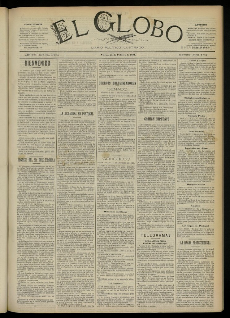 Miniatura de El Globo : diario ilustrado  del 15 de febrero de 1895, nº 7034