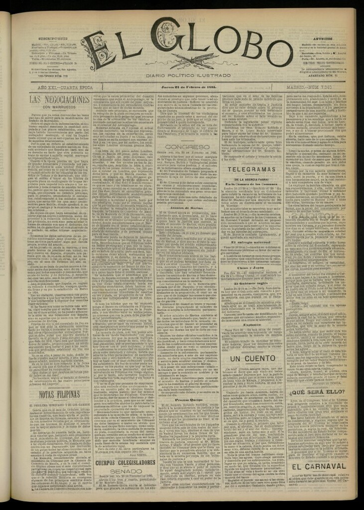 Miniatura de El Globo : diario ilustrado  del 21 de febrero de 1895, nº 7040