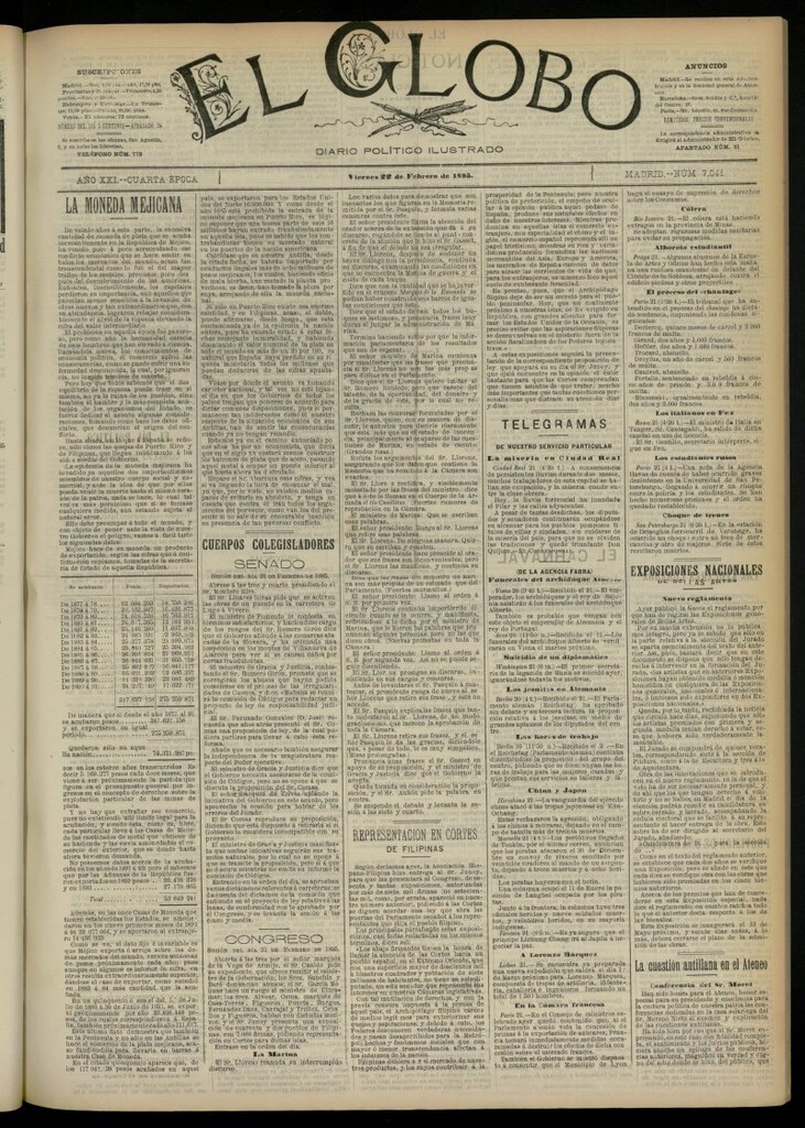 Miniatura de El Globo : diario ilustrado  del 22 de febrero de 1895, nº 7041