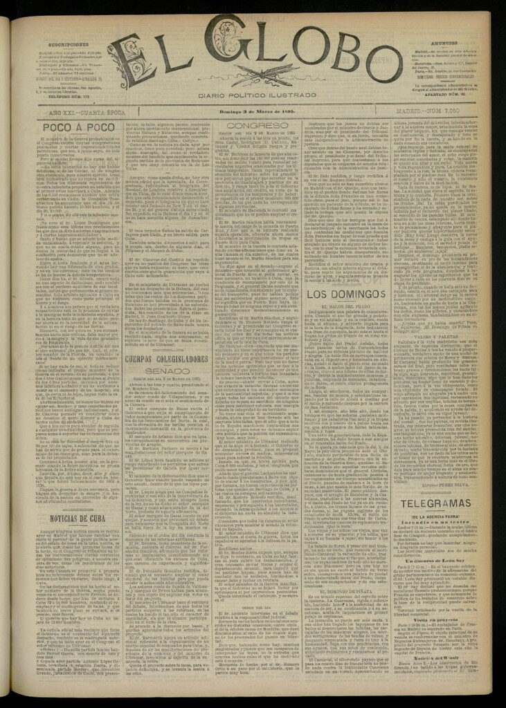 Miniatura de El Globo : diario ilustrado  del 3 de marzo de 1895, nº 7050