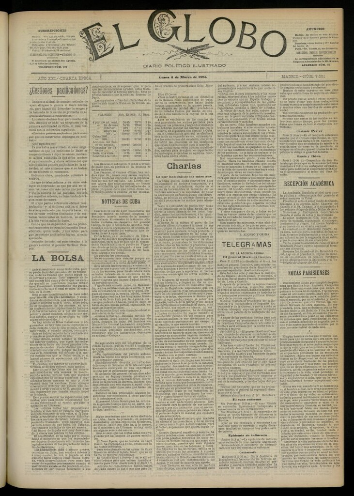 Miniatura de El Globo : diario ilustrado  del 4 de marzo de 1895, nº 7051