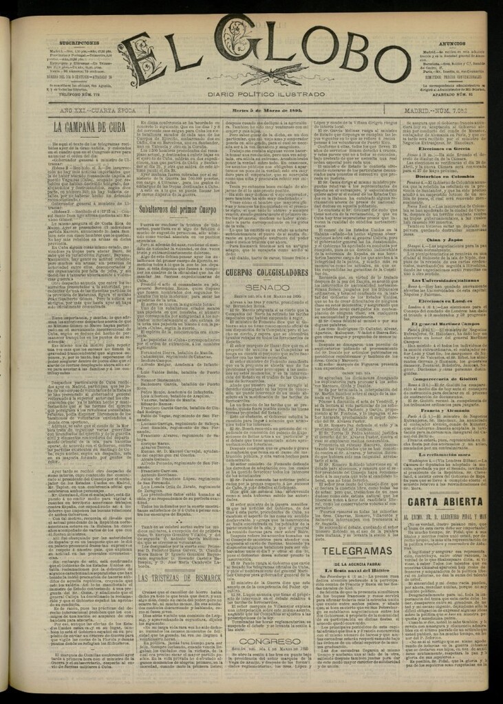 Miniatura de El Globo : diario ilustrado  del 5 de marzo de 1895, nº 7052
