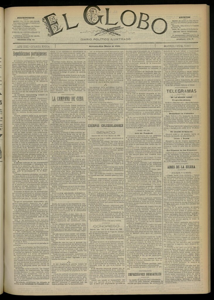 Miniatura de El Globo : diario ilustrado  del 6 de marzo de 1895, nº 7053