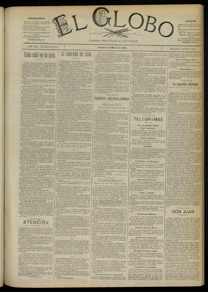 Miniatura de El Globo : diario ilustrado  del 8 de marzo de 1895, nº 7055