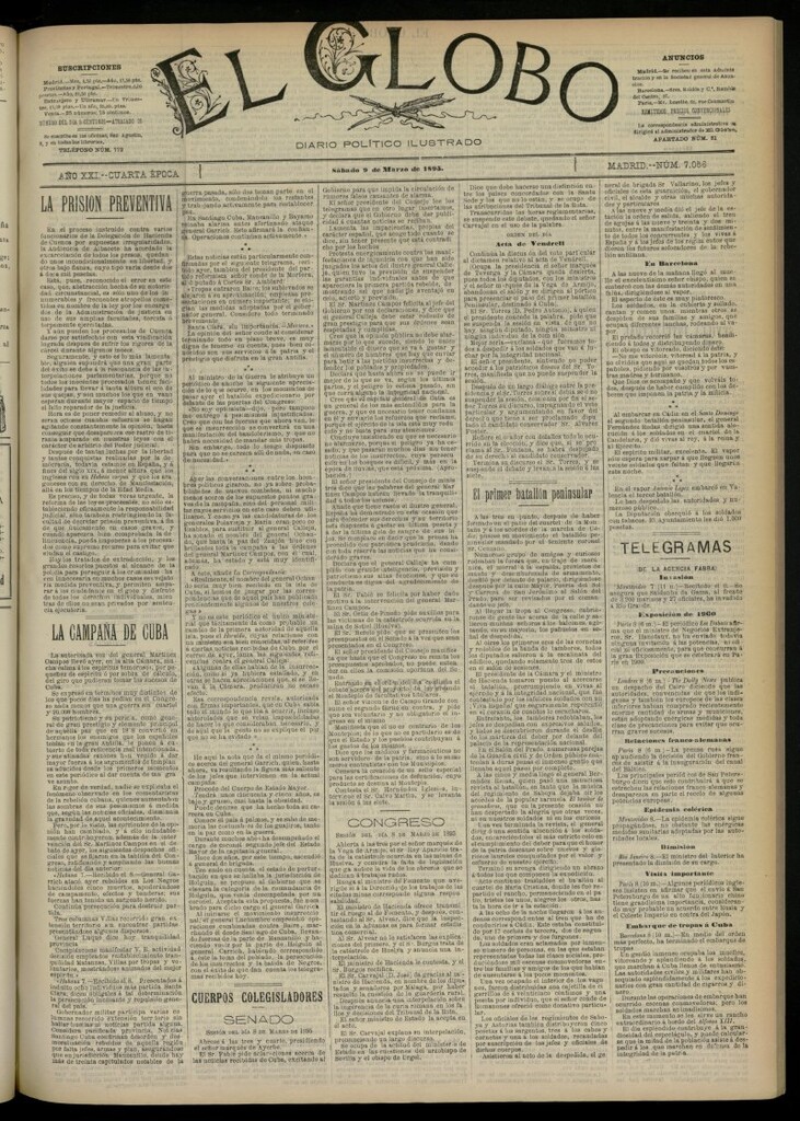 Miniatura de El Globo : diario ilustrado  del 9 de marzo de 1895, nº 7056