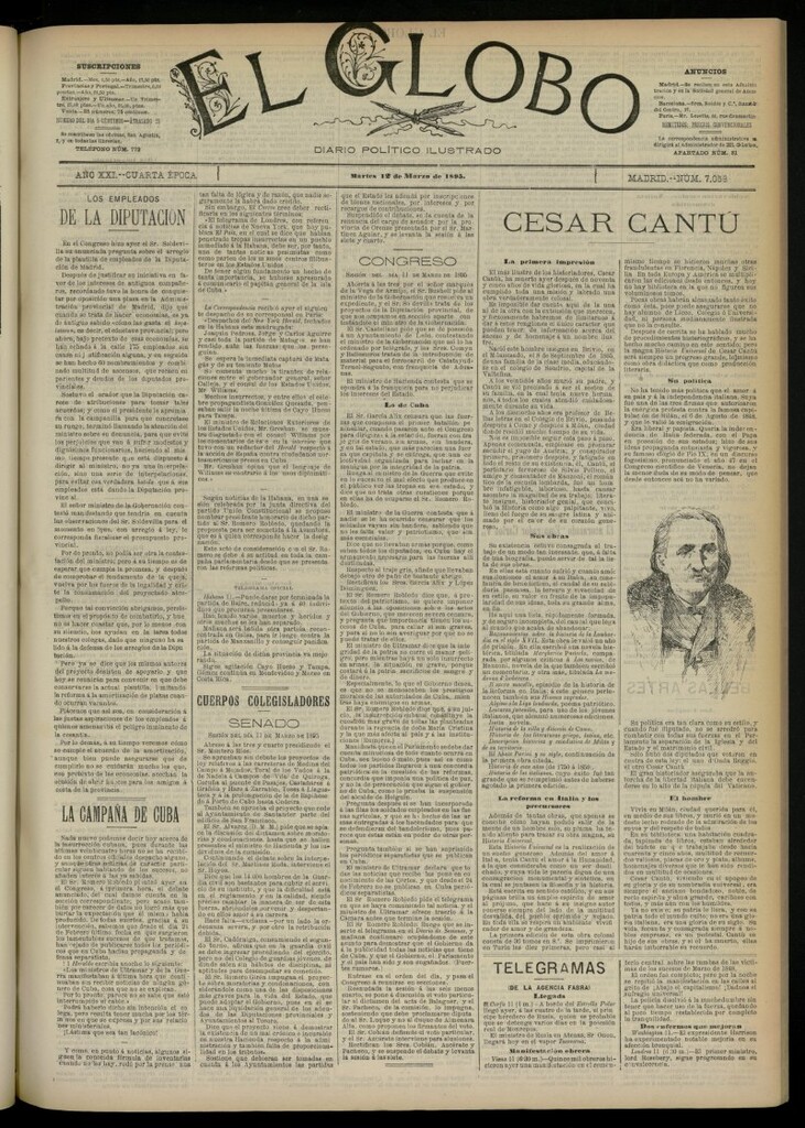 Miniatura de El Globo : diario ilustrado  del 12 de marzo de 1895, nº 7059
