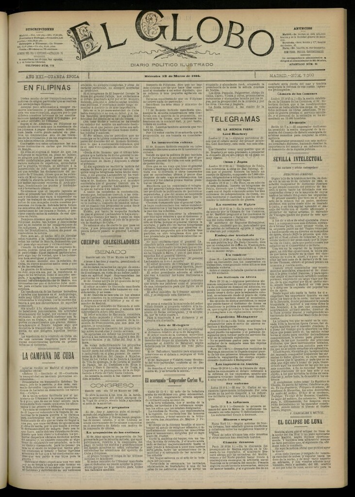 Miniatura de El Globo : diario ilustrado  del 13 de marzo de 1895, nº 7060