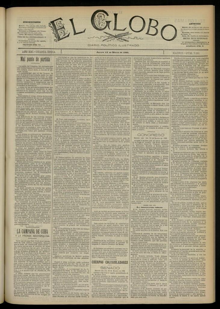 Miniatura de El Globo : diario ilustrado  del 14 de marzo de 1895, nº 7061