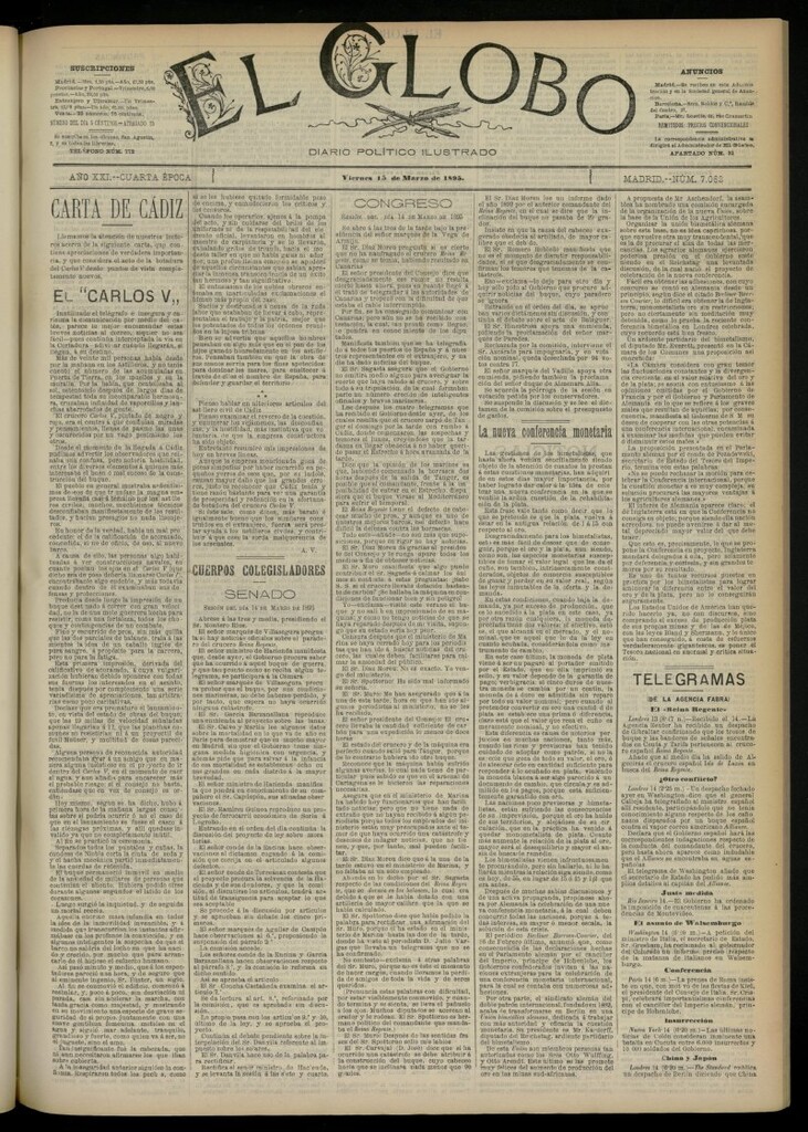 Miniatura de El Globo : diario ilustrado  del 15 de marzo de 1895, nº 7062