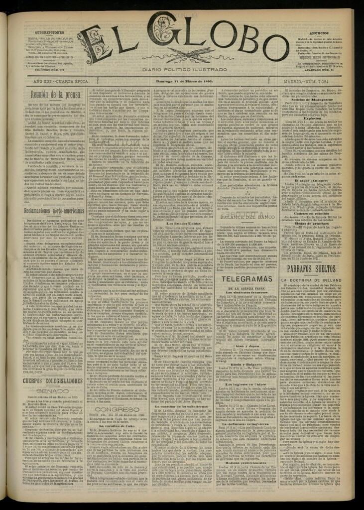 Miniatura de El Globo : diario ilustrado  del 17 de marzo de 1895, nº 7064