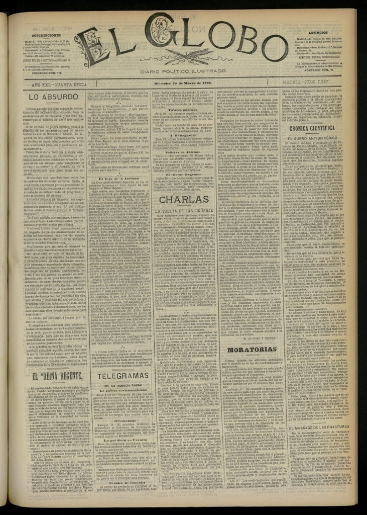 Miniatura de El Globo : diario ilustrado  del 20 de marzo de 1895, nº 7067