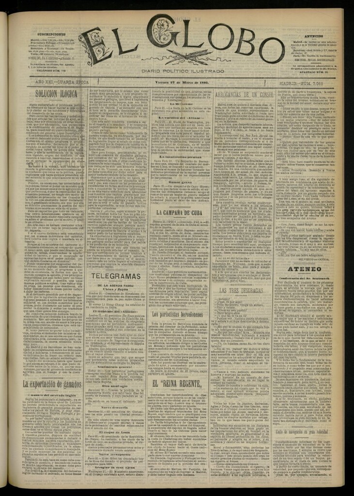 Miniatura de El Globo : diario ilustrado  del 22 de marzo de 1895, nº 7069