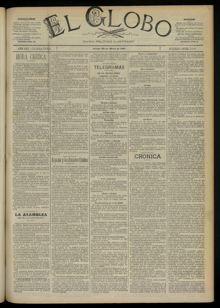 Miniatura de El Globo : diario ilustrado  del 23 de marzo de 1895, nº 7070