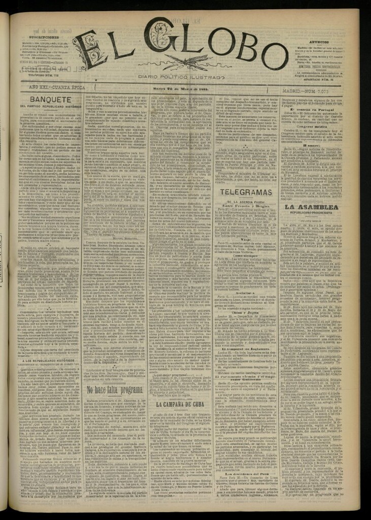 Miniatura de El Globo : diario ilustrado  del 26 de marzo de 1895, nº 7073