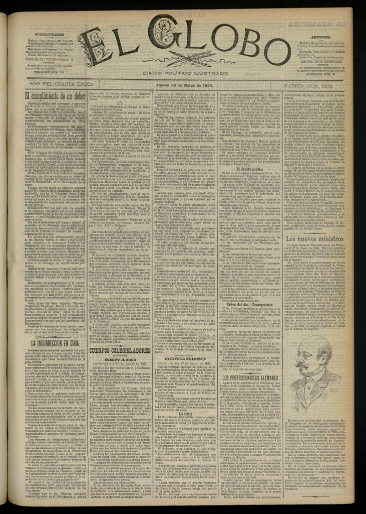 Miniatura de El Globo : diario ilustrado  del 28 de marzo de 1895, nº 7075