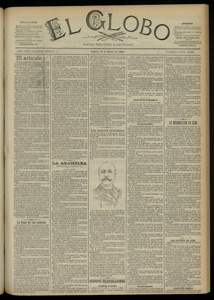 Miniatura de El Globo : diario ilustrado  del 29 de marzo de 1895, nº 7076