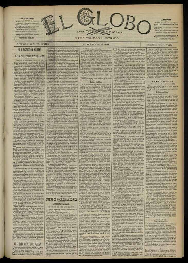 Miniatura de El Globo : diario ilustrado  del 2 de abril de 1895, nº 7080