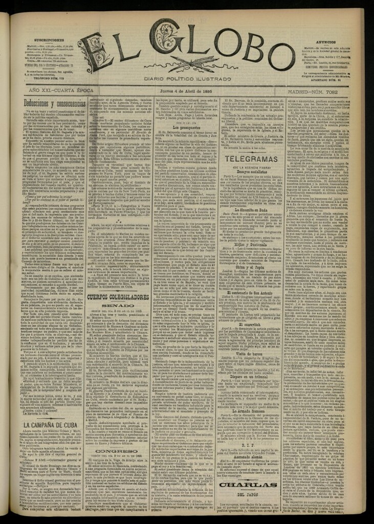 Miniatura de El Globo : diario ilustrado  del 4 de abril de 1895, nº 7082