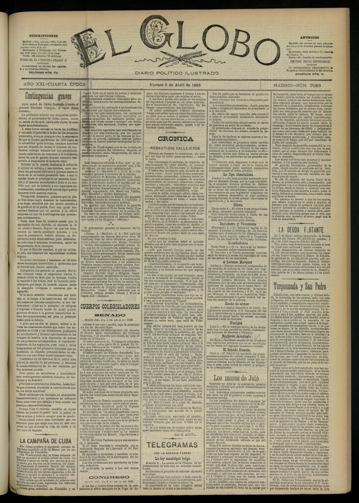 Miniatura de El Globo : diario ilustrado  del 5 de abril de 1895, nº 7083