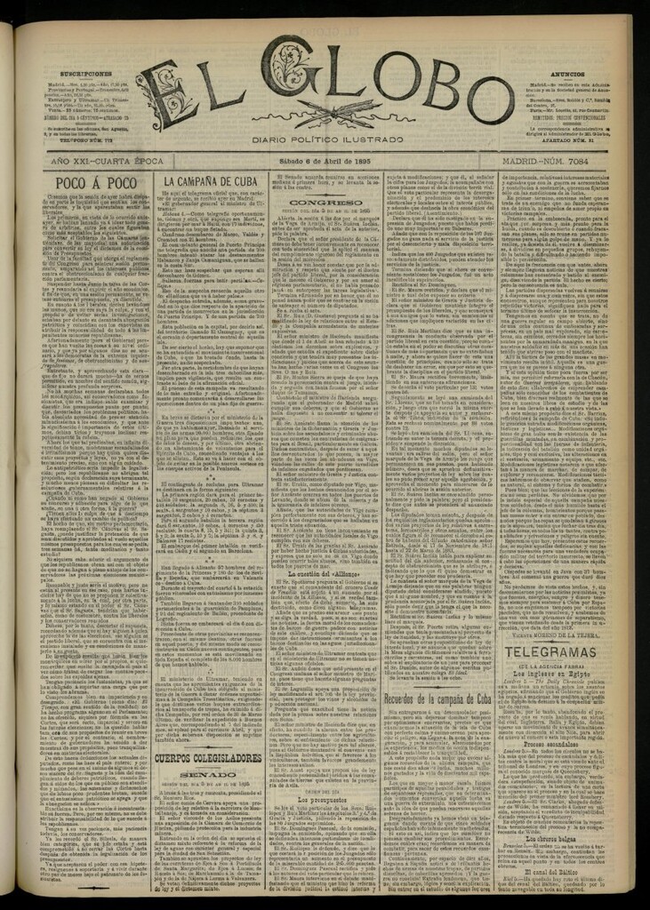 Miniatura de El Globo : diario ilustrado  del 6 de abril de 1895, nº 7084