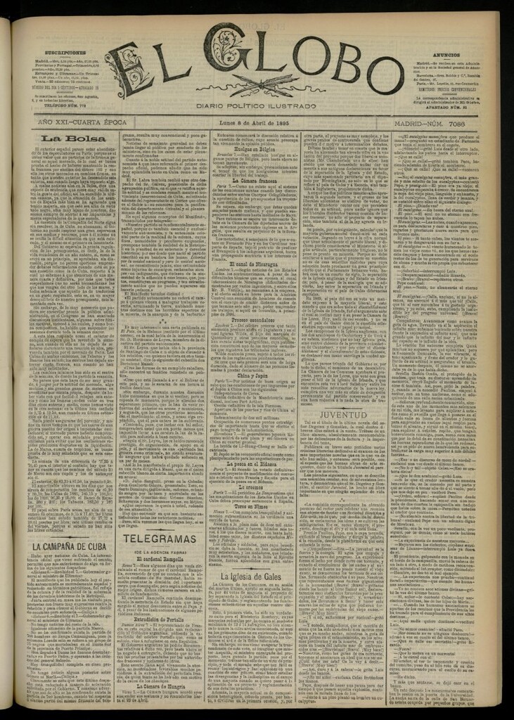 Miniatura de El Globo : diario ilustrado  del 8 de abril de 1895, nº 7086