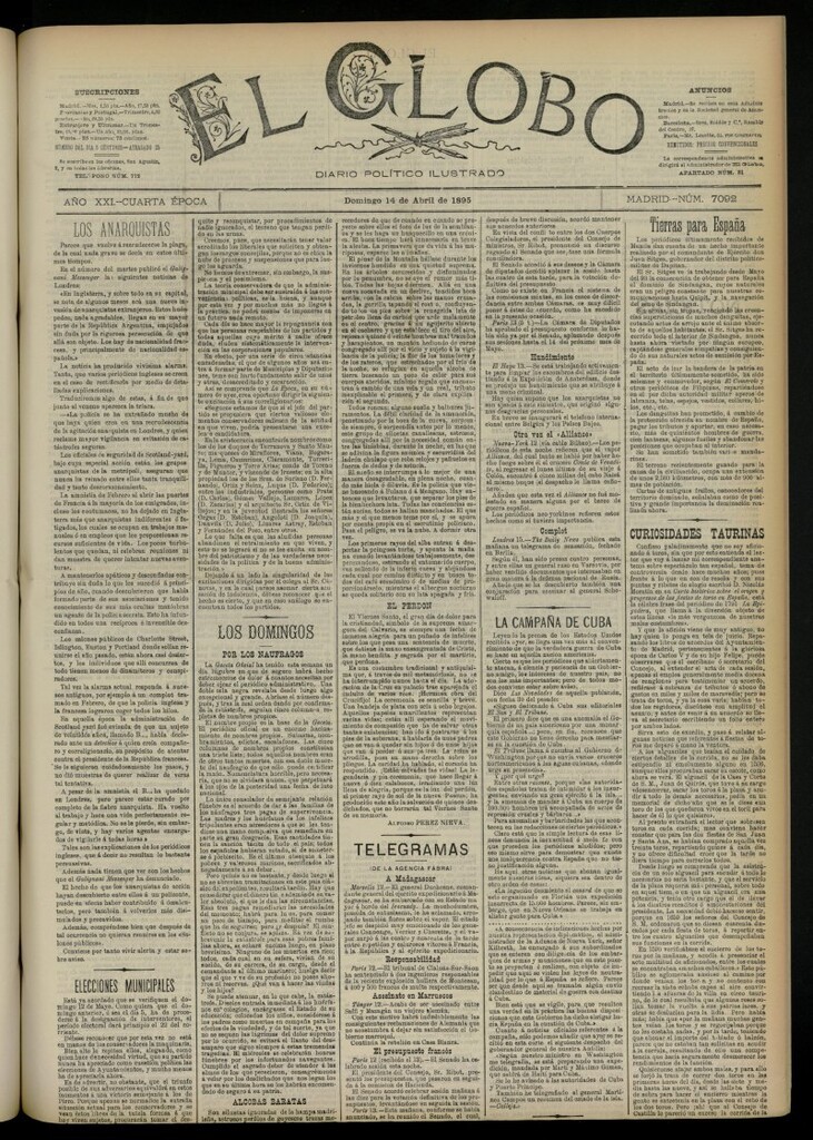 Miniatura de El Globo : diario ilustrado  del 14 de abril de 1895, nº 7092