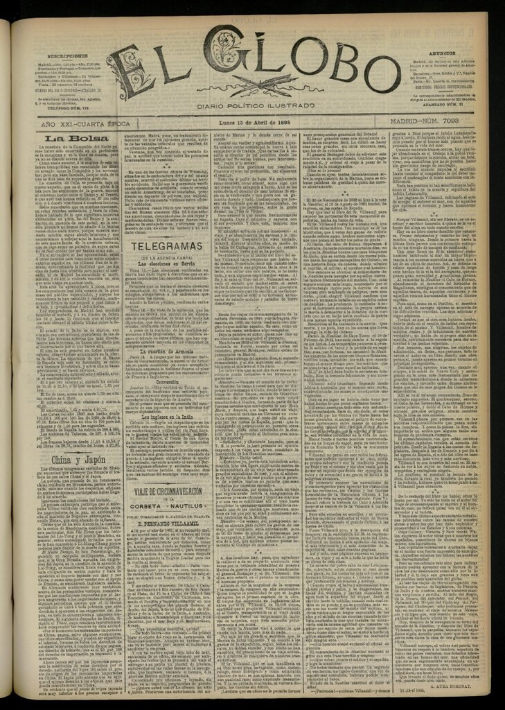 Miniatura de El Globo : diario ilustrado  del 15 de abril de 1895, nº 7093