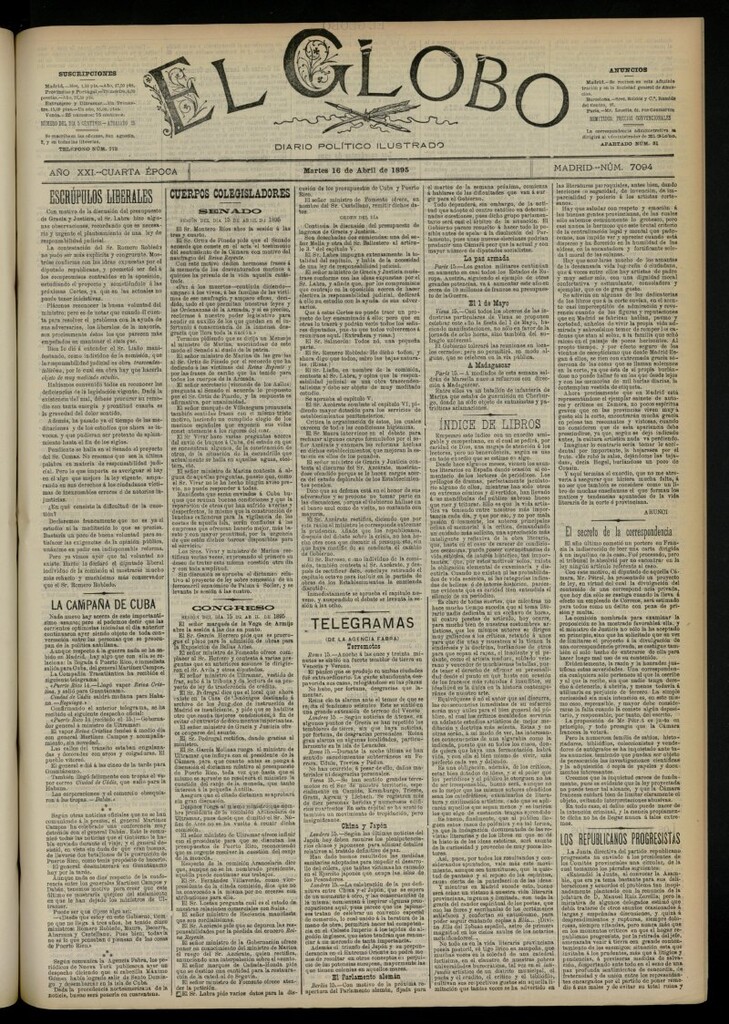 Miniatura de El Globo : diario ilustrado  del 16 de abril de 1895, nº 7094