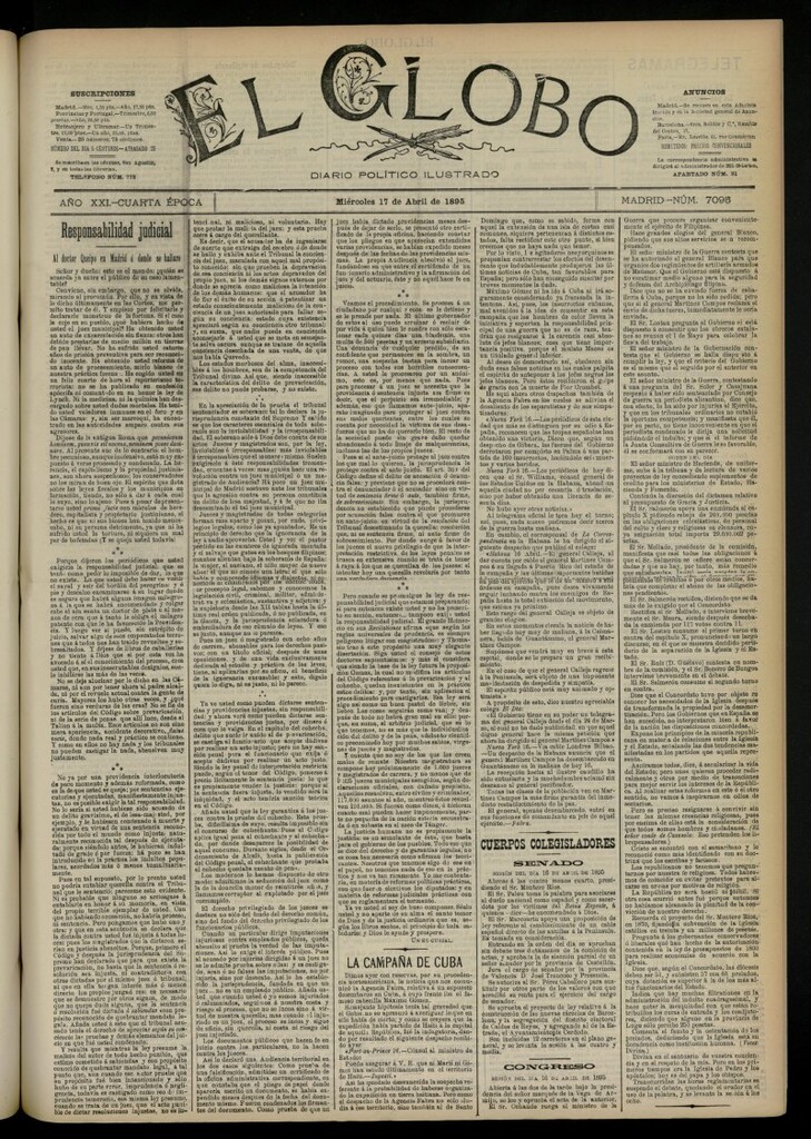 Miniatura de El Globo : diario ilustrado  del 17 de abril de 1895, nº 7095